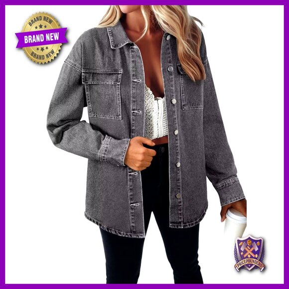 Oversized Denim Button Down Shirt Chambray Long Sleeve Casual Chic Fall Outfit